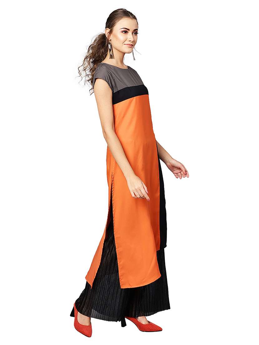 color block a-line kurta - 17170606 -  Standard Image - 2