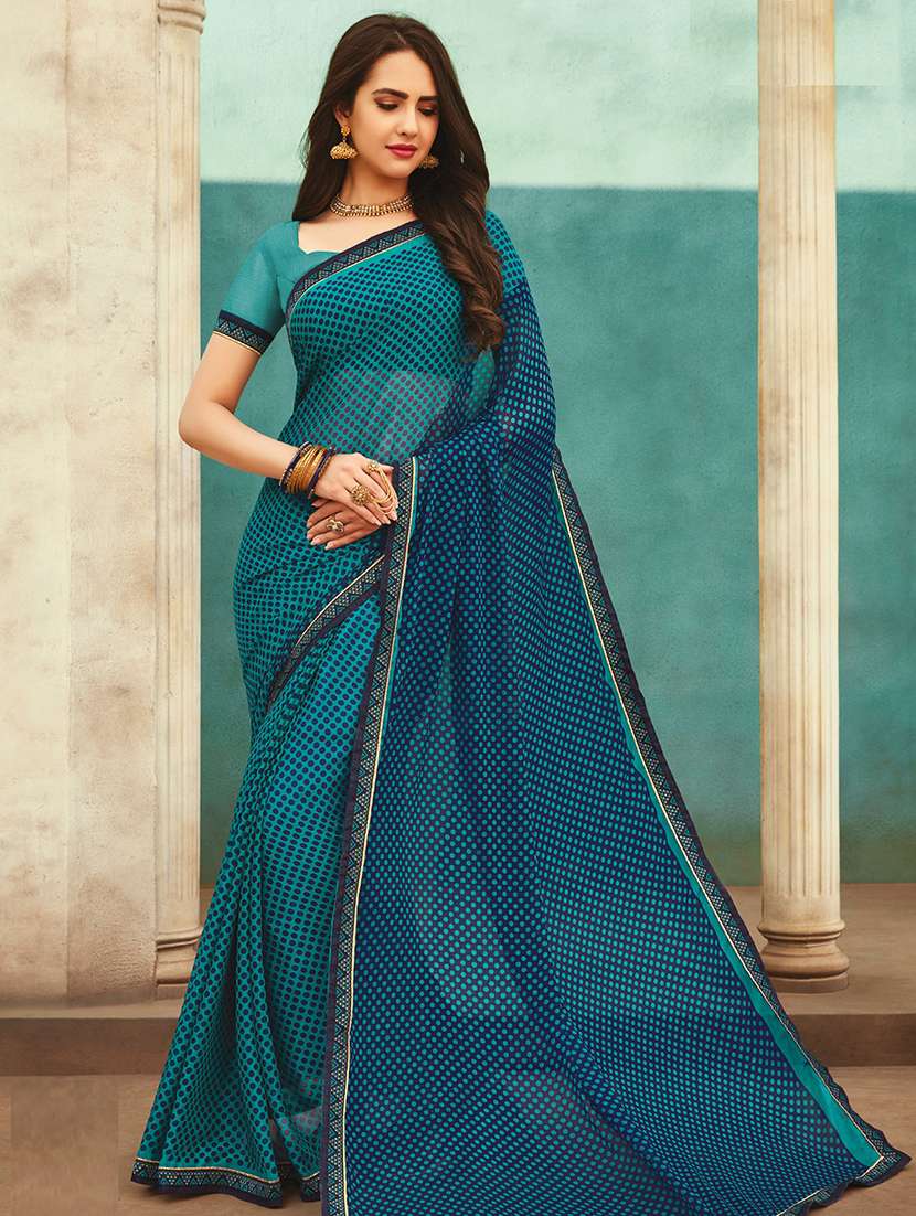 polka dot printed saree with blouse