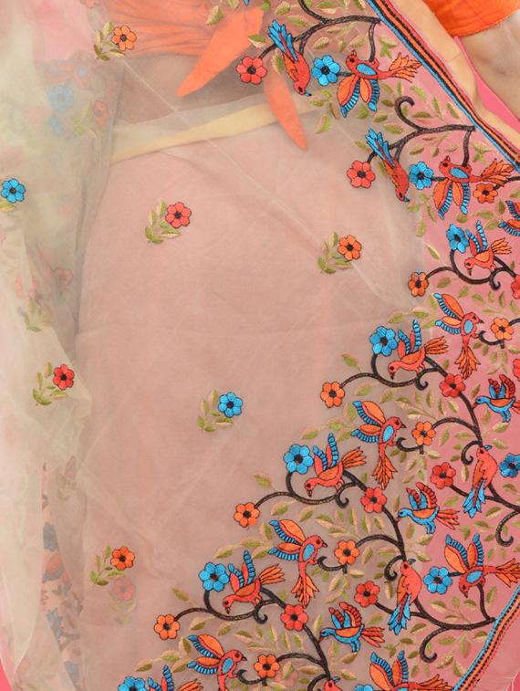 floral embroidered handloom saree with blouse - 17181951 - Standard Image - 2