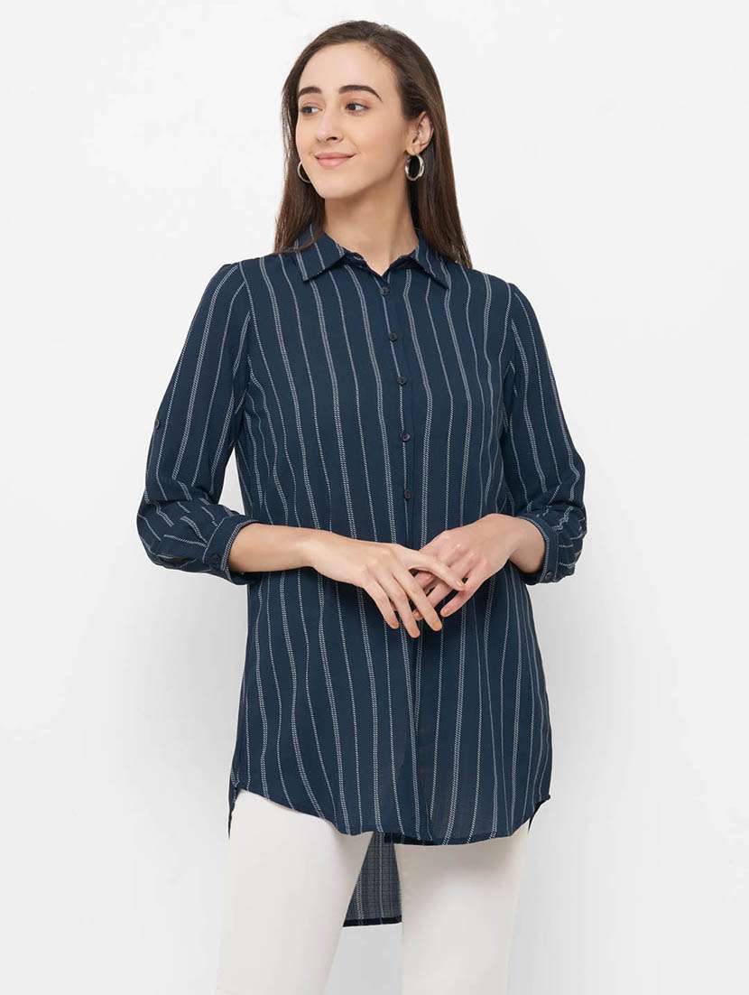 striped high-low shirt 