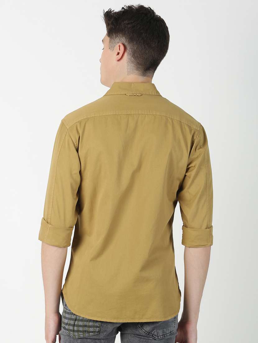 khaki solid casual shirt - 17183242 -  Standard Image - 2