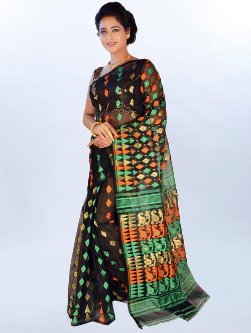 women's geometric black colored saree - 17184925 - Standard Image - 0