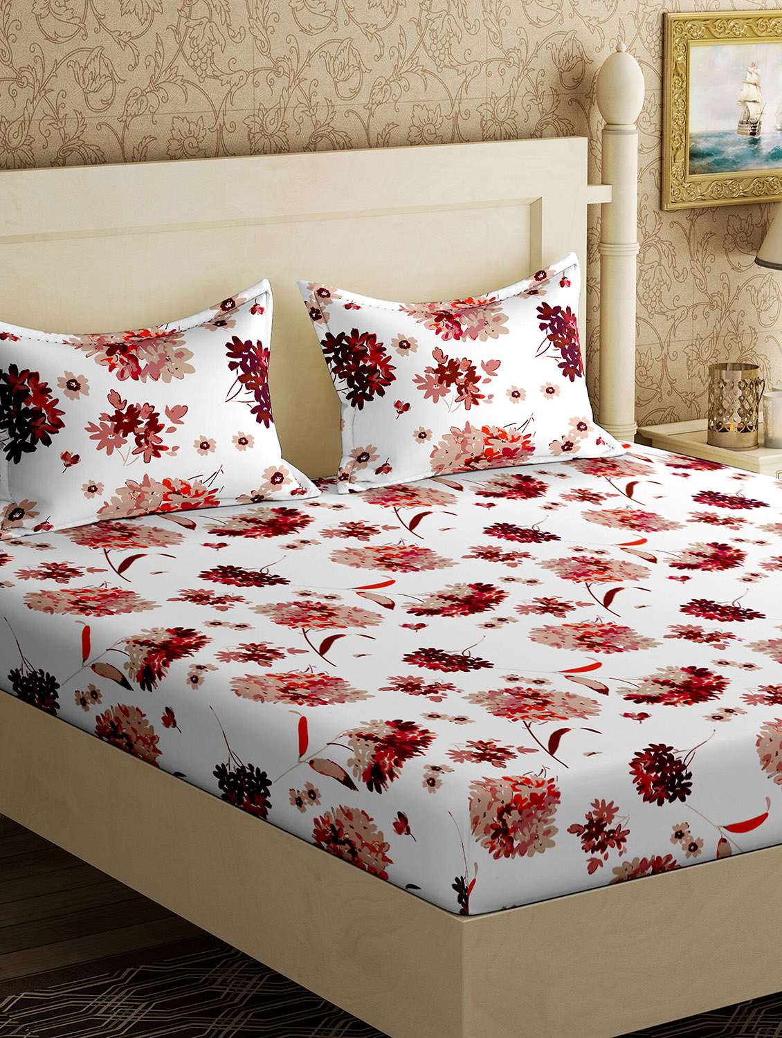 bella casa melody 144 tc cotton double bedsheet with 2 pillow covers