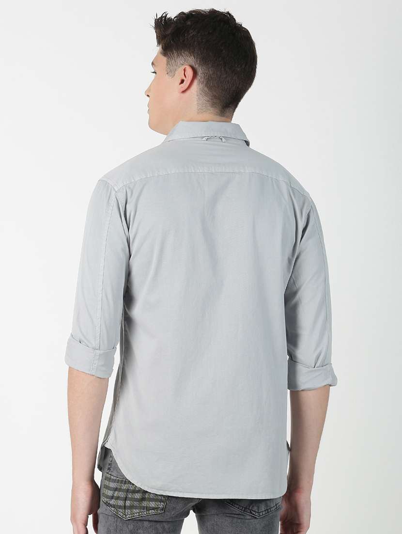 grey solid casual shirt - 17186536 - Standard Image - 2