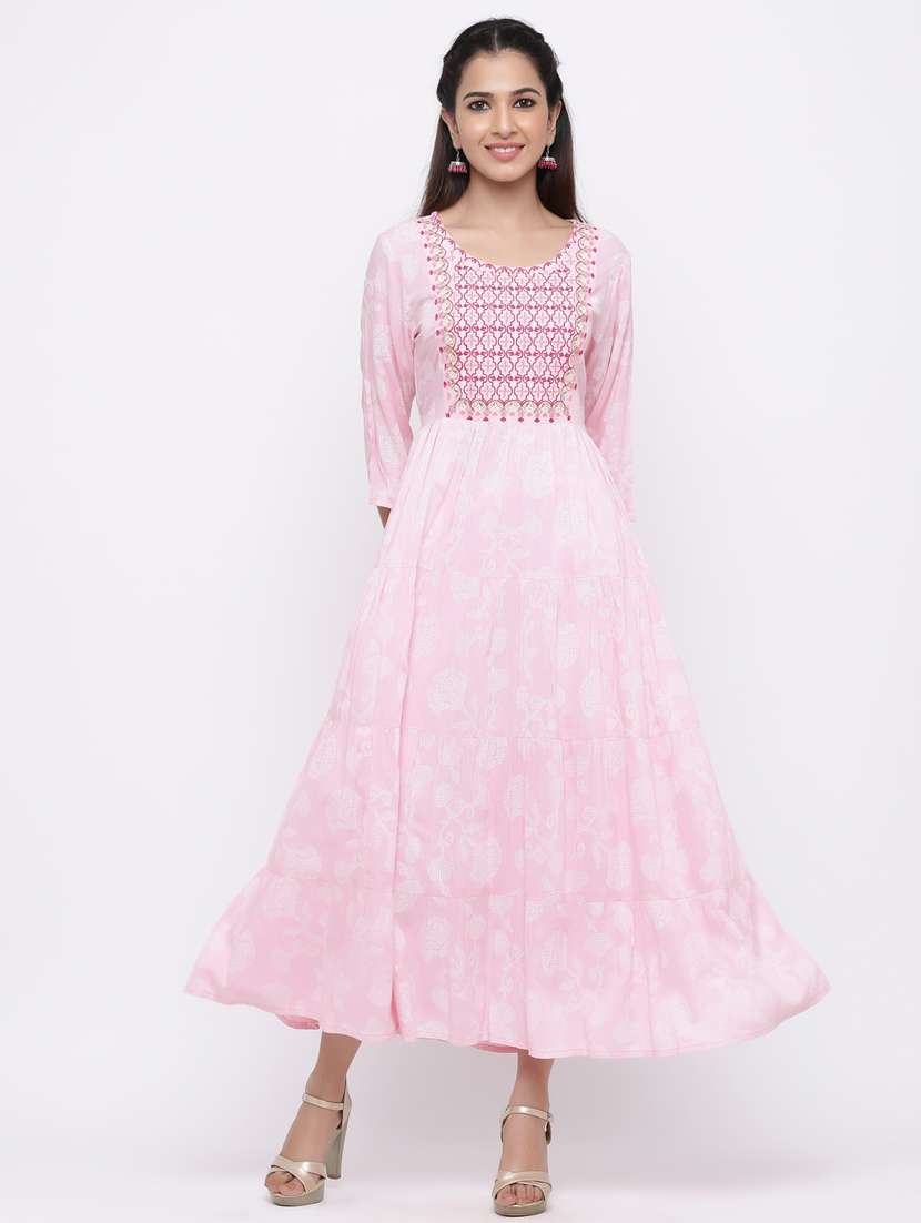 yoke embroidered tiered ethnic dress - 17191012 -  Standard Image - 2