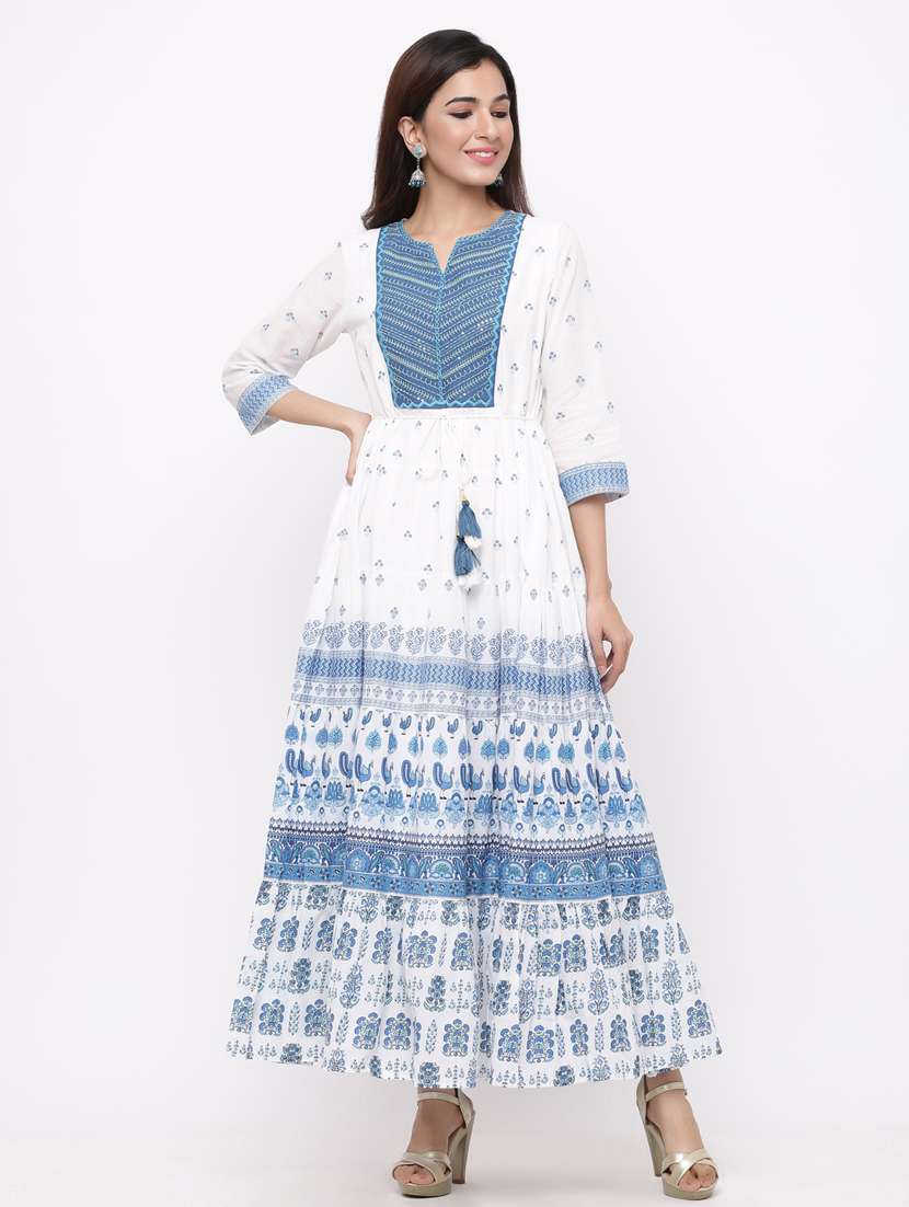 floral print tiered flare ethnic dress