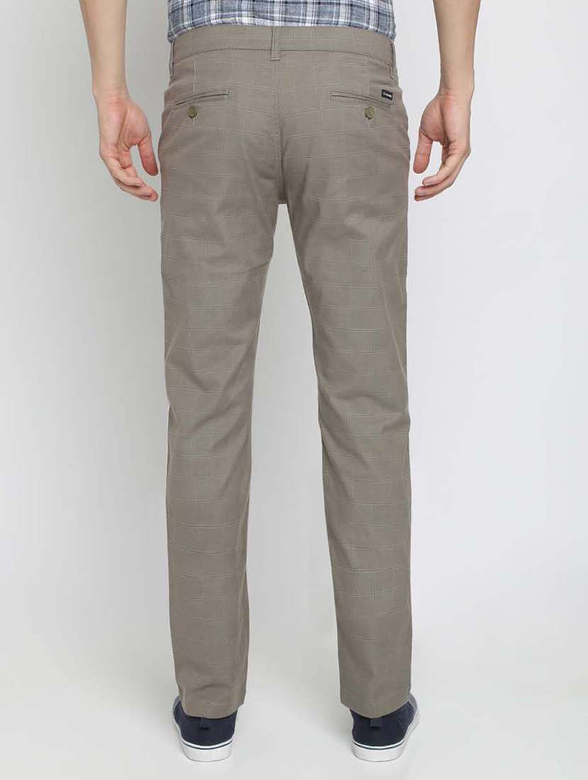 brown checkered flat front casual trouser - 17194166 - Standard Image - 2