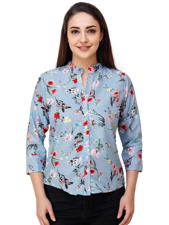 mandarin neck printed shirt 