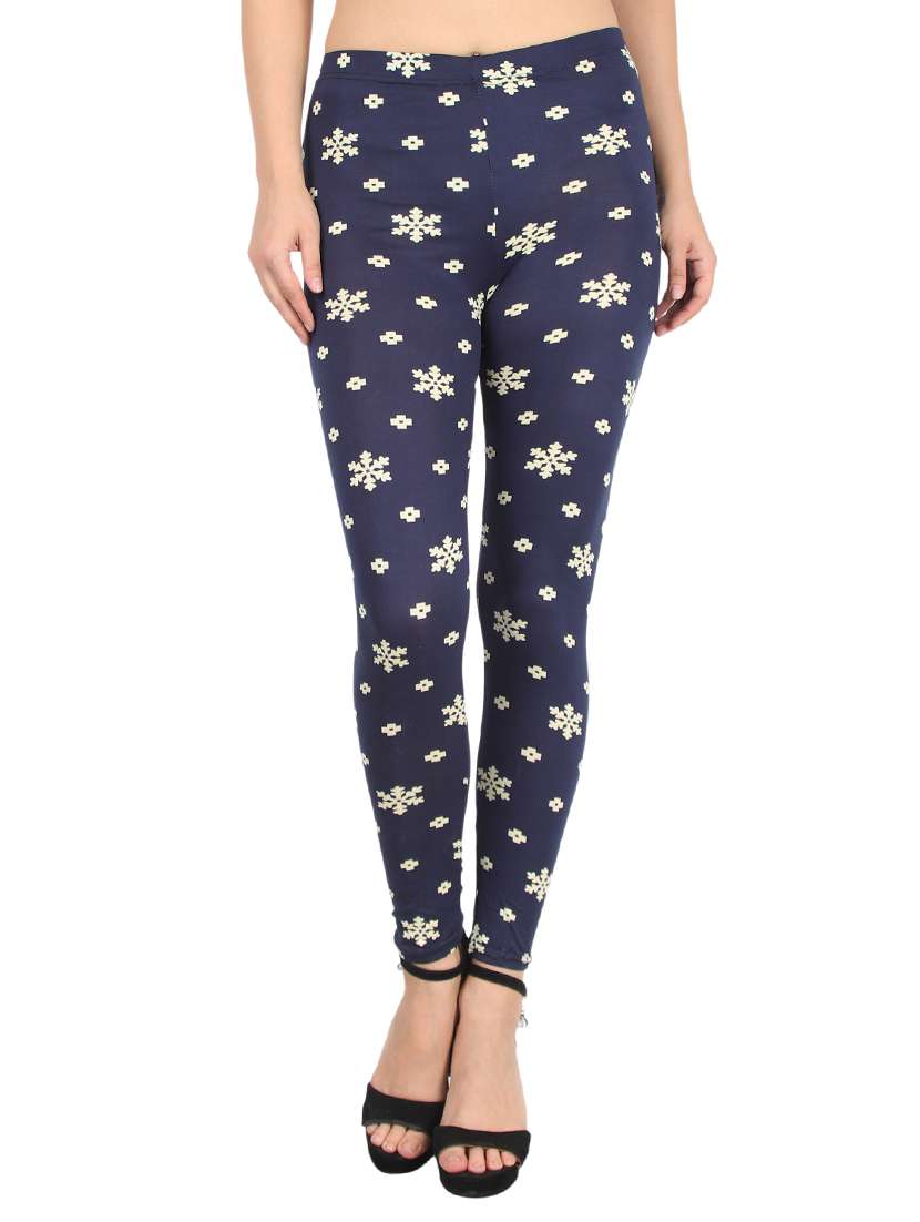 blue printed ankle length legging