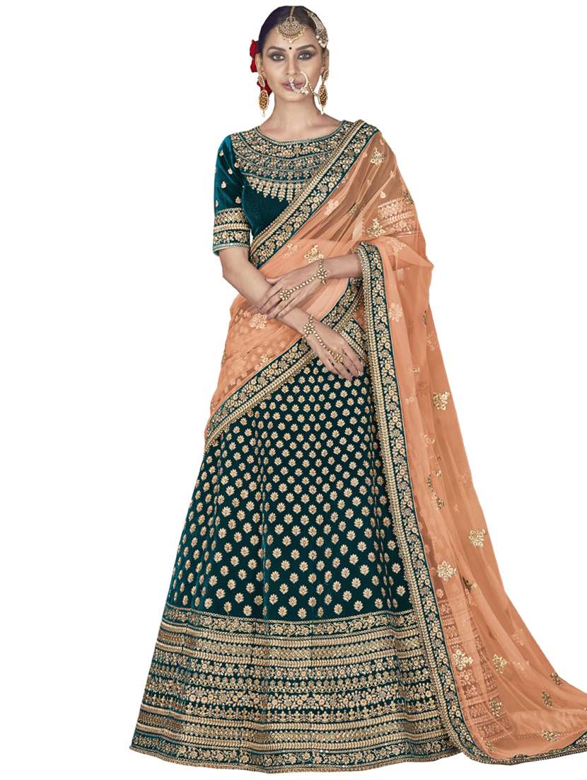 embroidered semi-stitched panelled lehenga