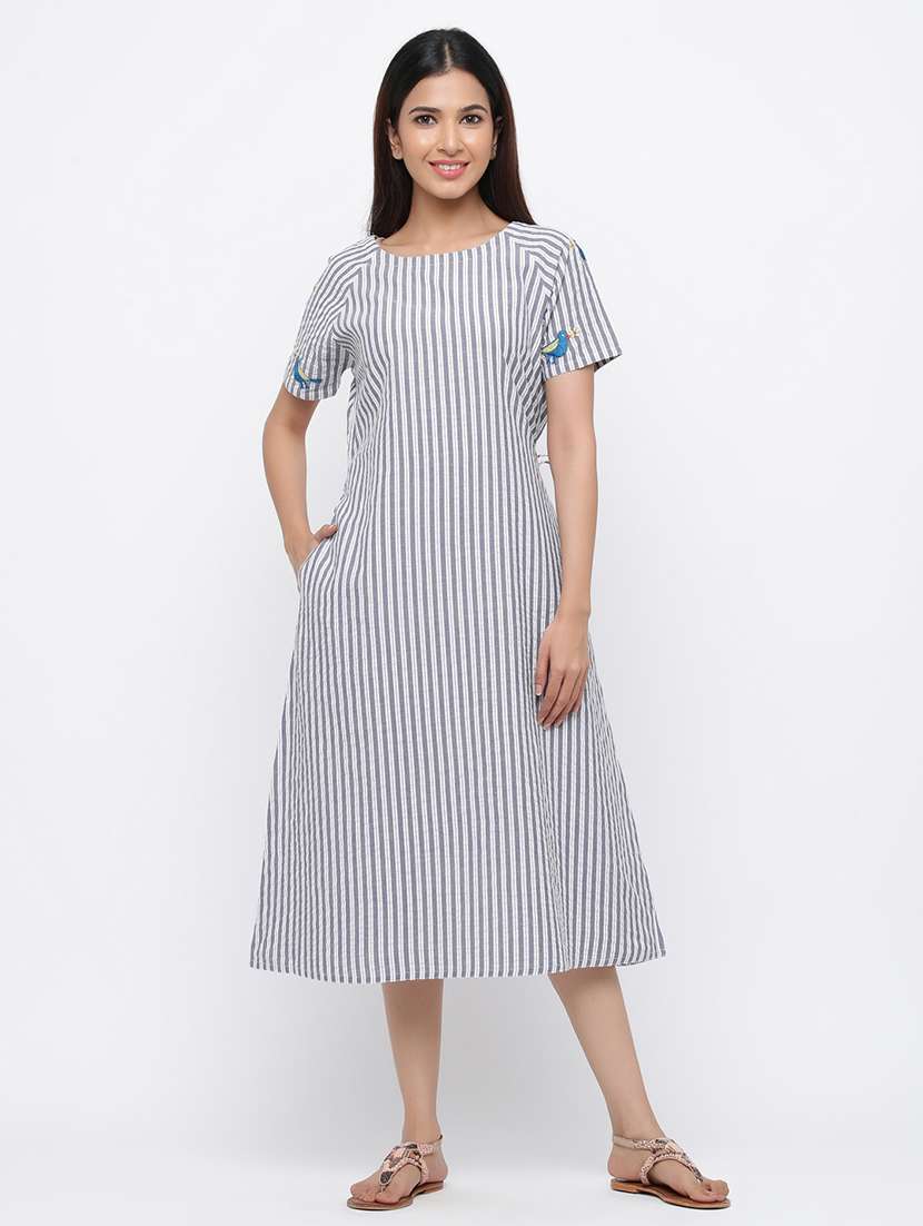 pocket detail striped a-line dress 