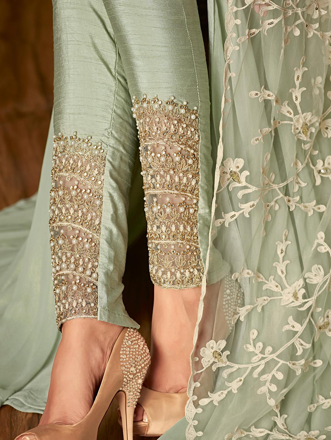 embroidered churidaar semi-stitched suit - 17196930 - Standard Image - 2