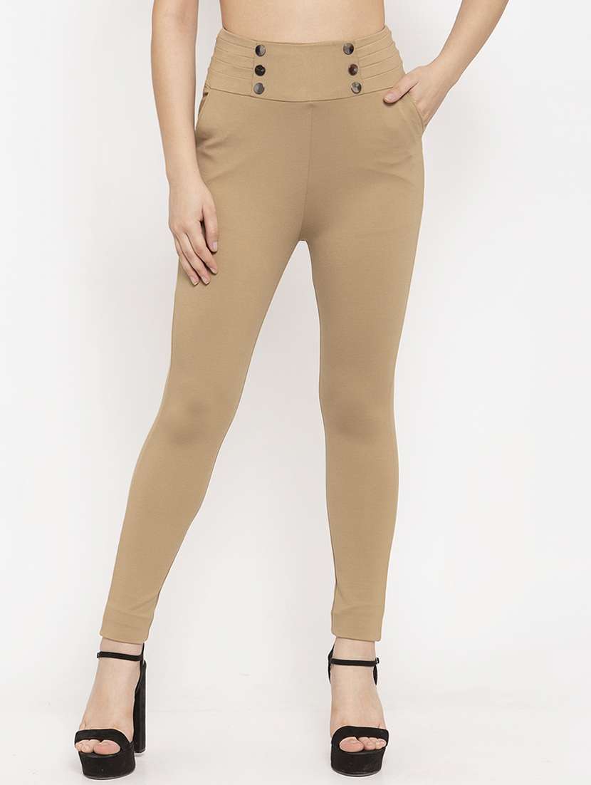 Beige Poly Spandex Jeggings