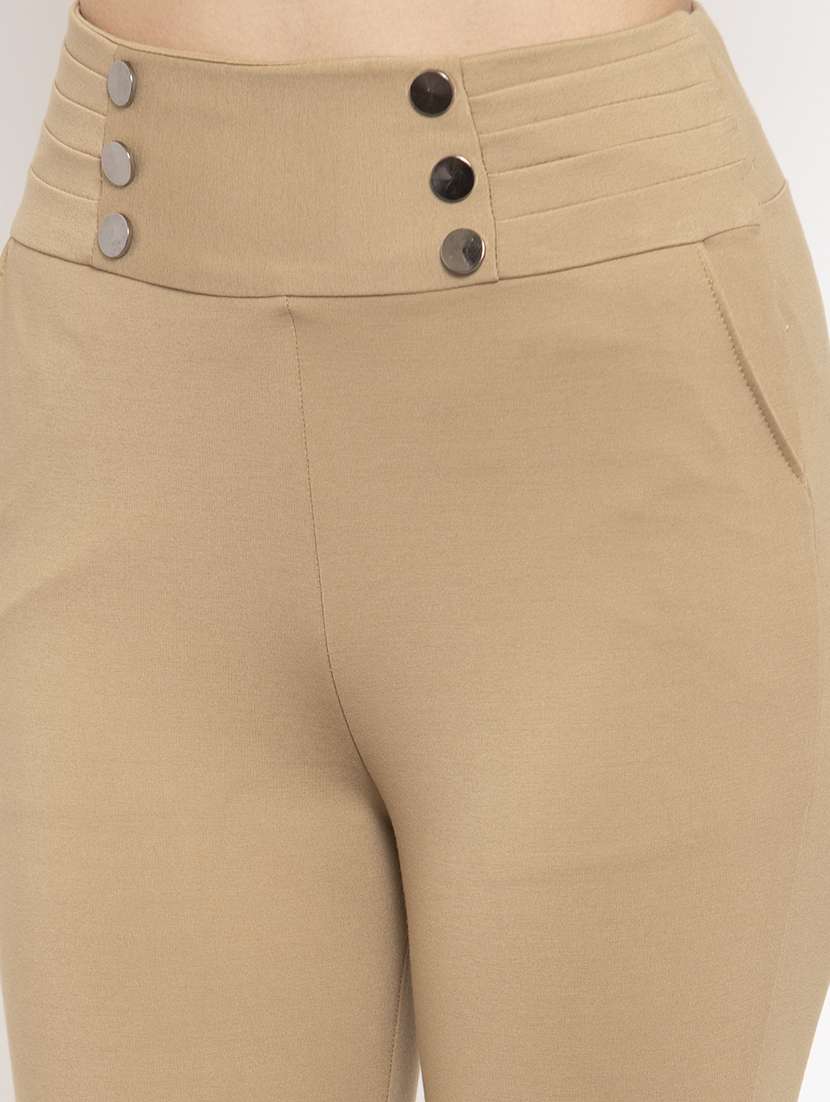 Beige Poly Spandex Jeggings