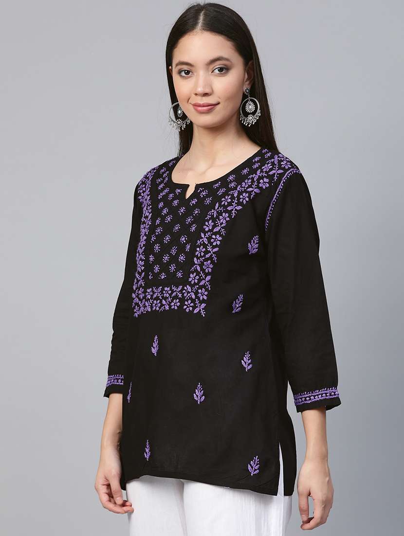ada hand-embroidered black chikankari kurti 