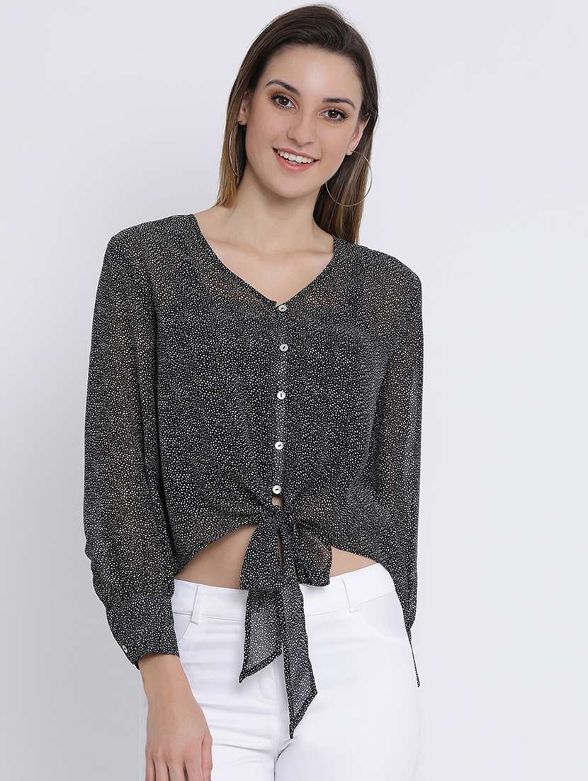 tie front printed top 