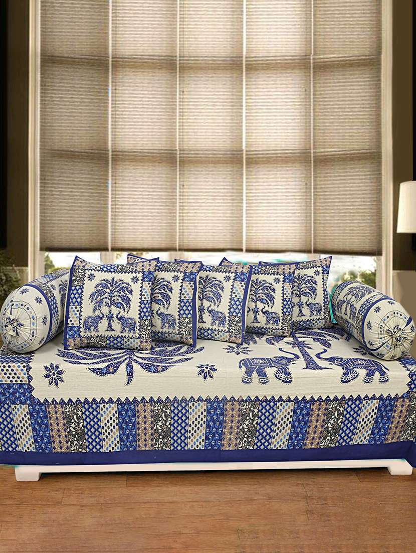  cotton jaipuri print diwan set (pack of 8)