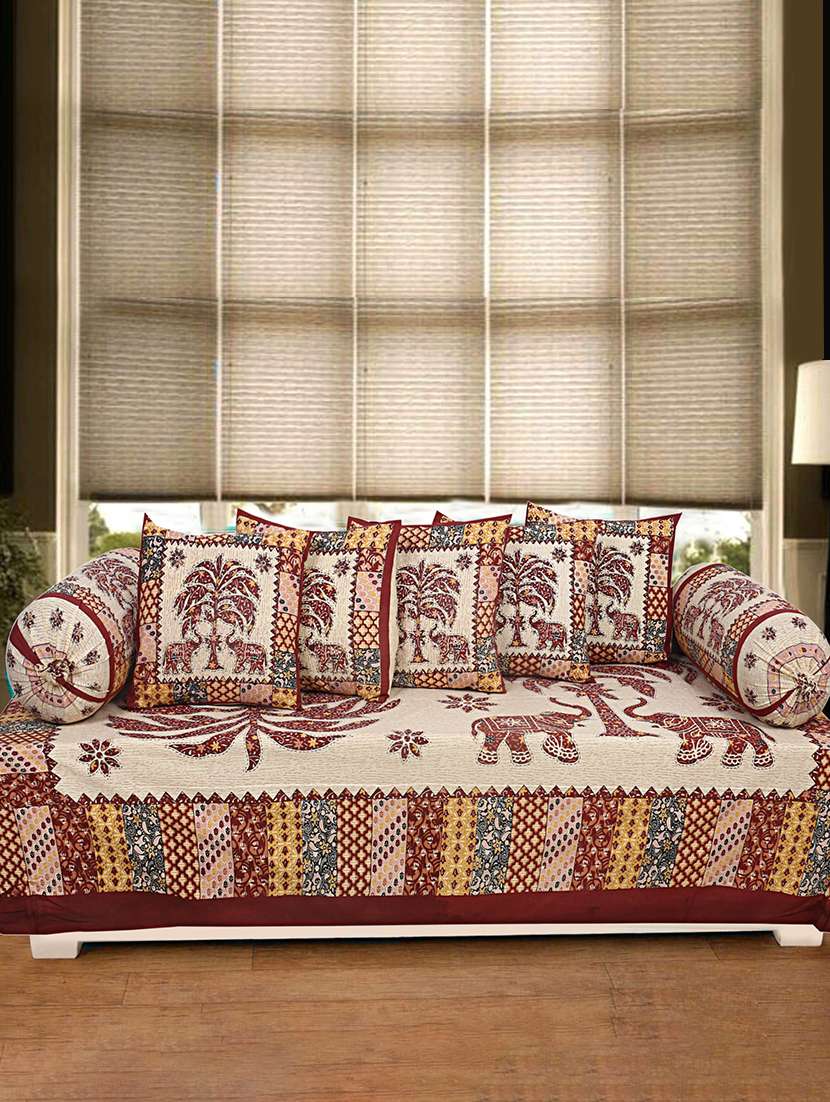  cotton jaipuri print diwan set (pack of 8)