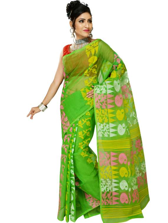 women's self design green colored saree