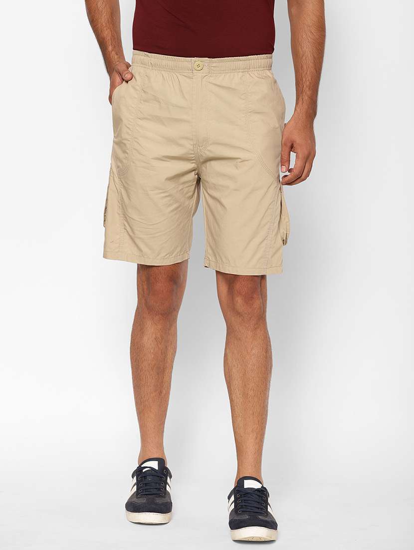 beige solid short