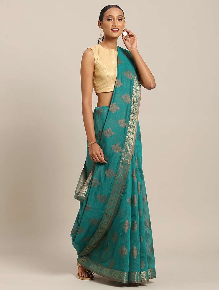 gold print handloom saree