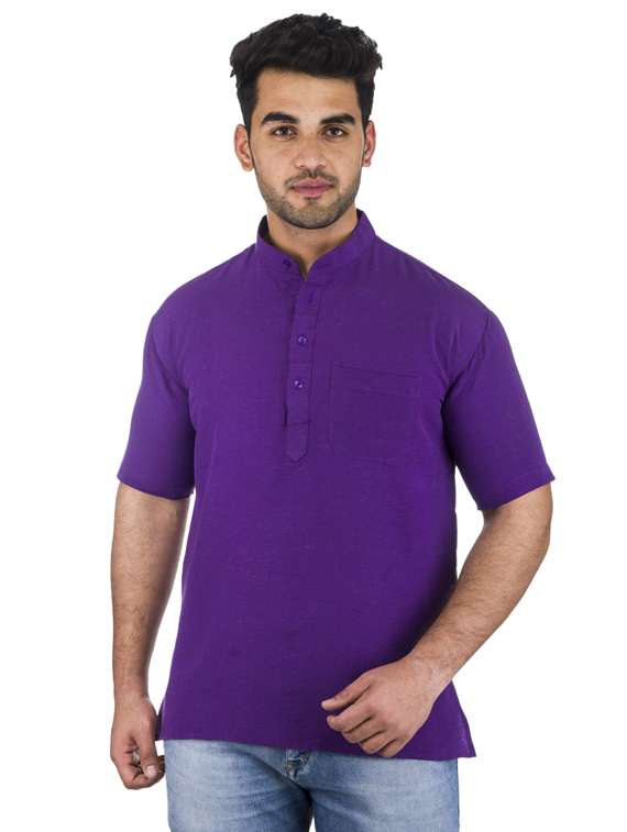 purple solid khadi cotton short kurta