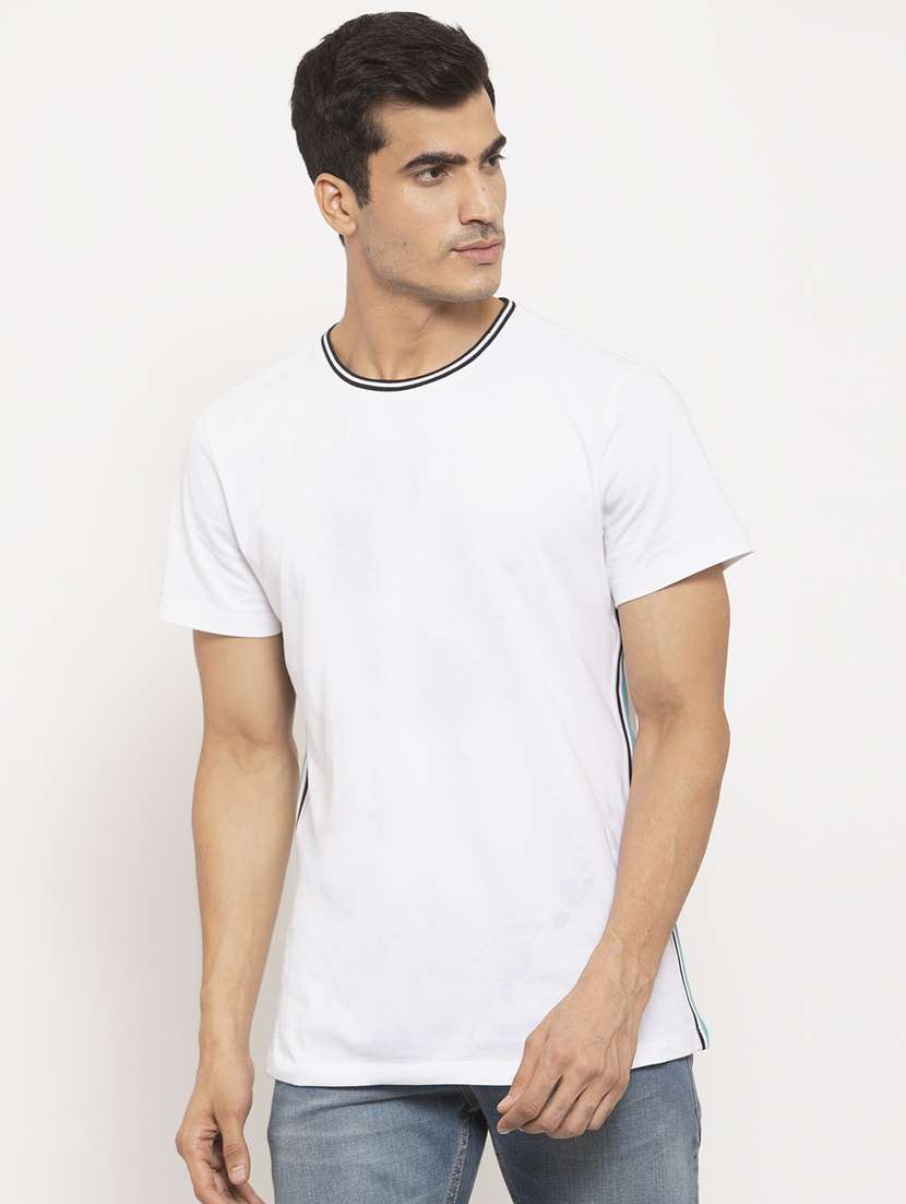 white solid taped t-shirt