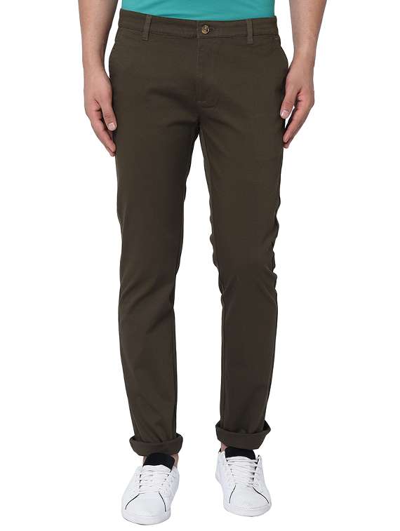 green textured flat front casual trouser
