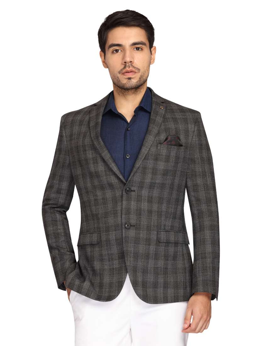 grey checkered single breasted casual blazer
