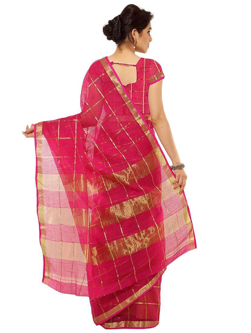 women's checks pink colored saree with blouse - 17210831 -  Standard Image - 2