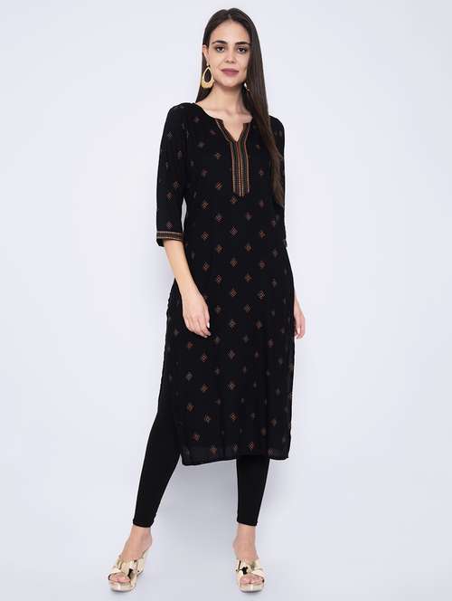 gold print straight kurta - 17210897 -  Standard Image - 0