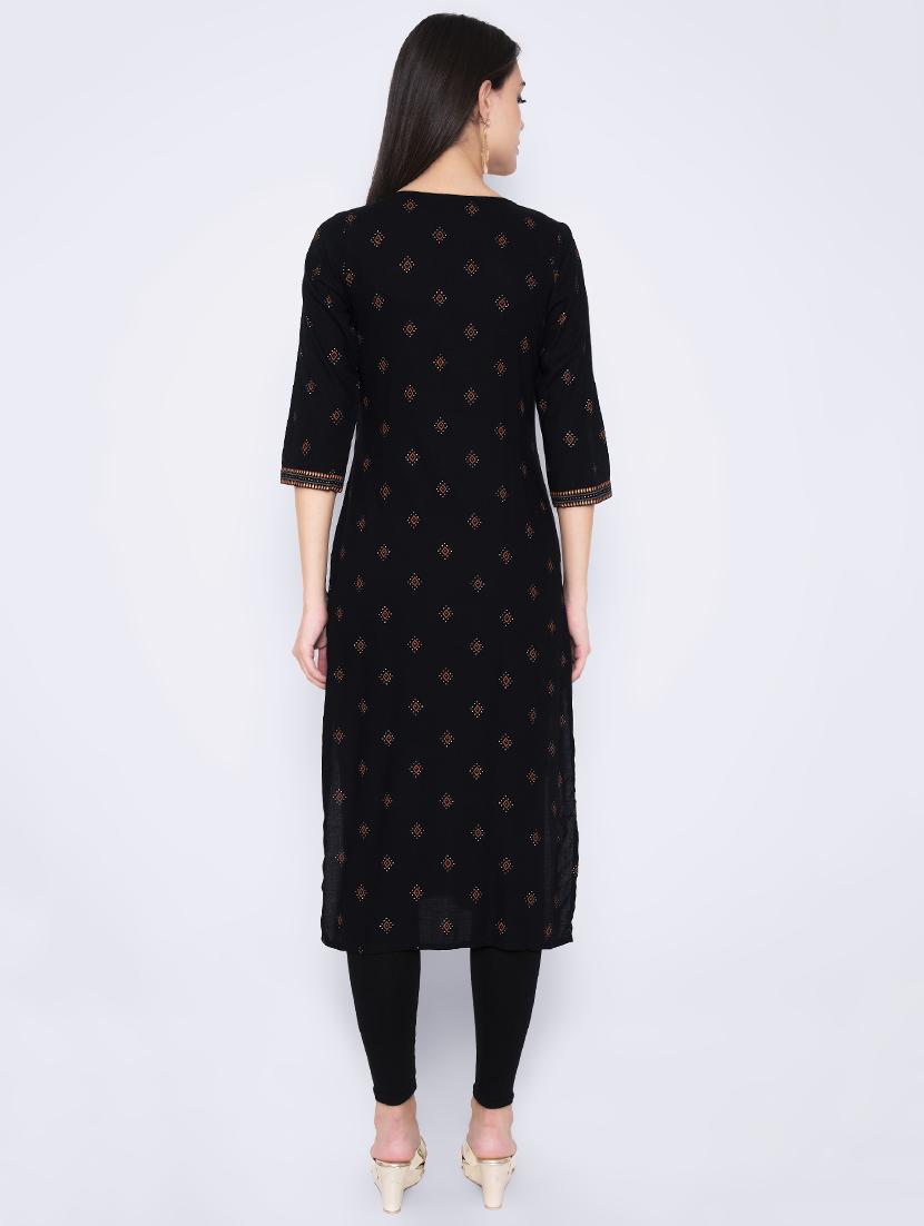 gold print straight kurta - 17210897 - Standard Image - 2