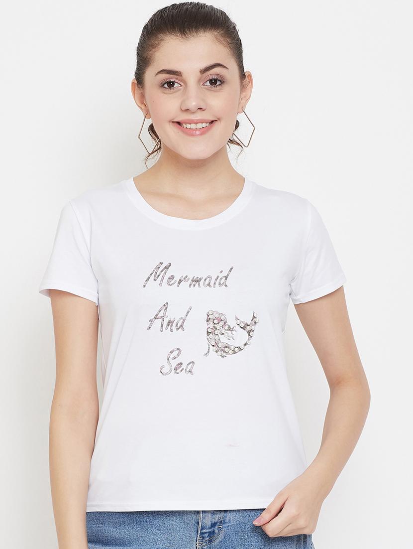 women's chest print round neck t-shirt - 17212643 -  Zoom Image - 0