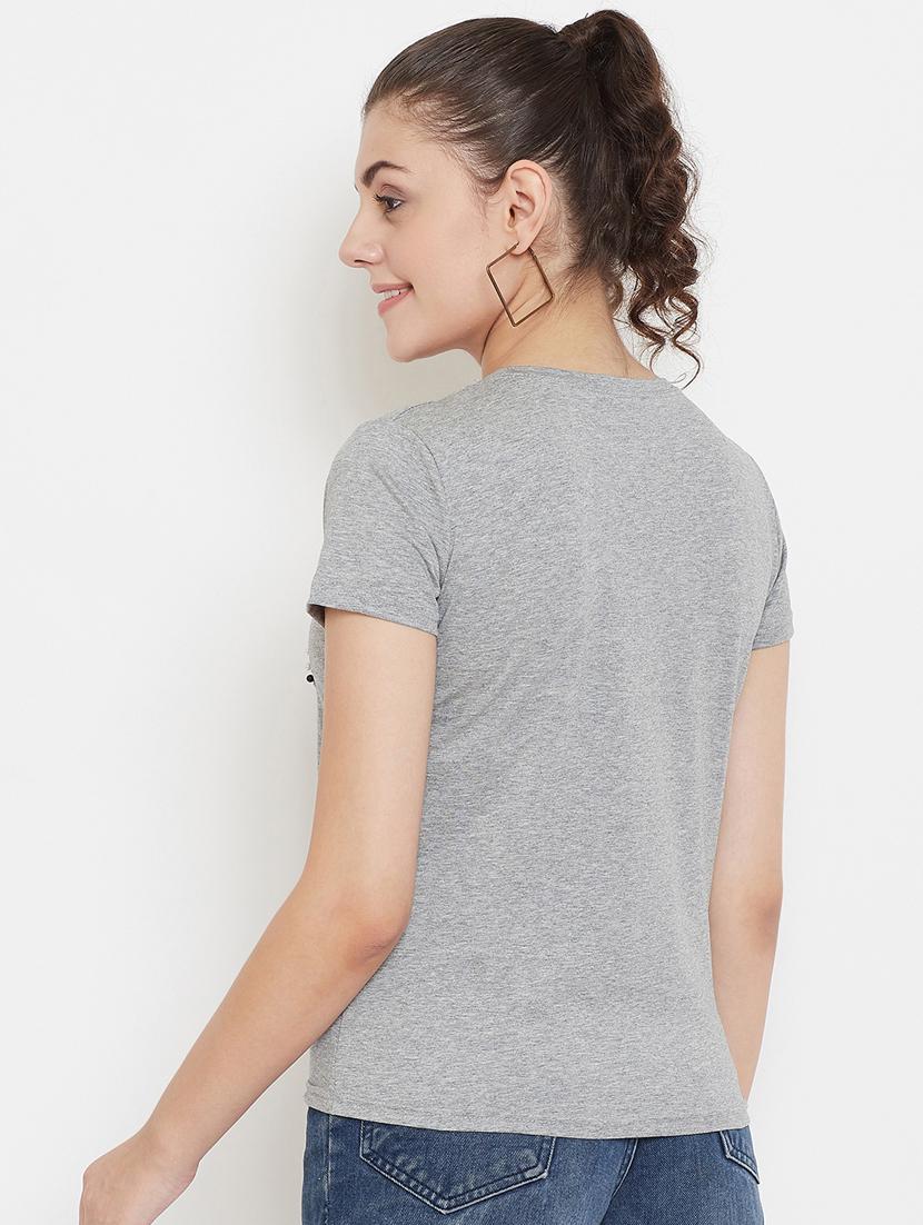 women's chest print round neck t-shirt - 17212652 - Standard Image - 2