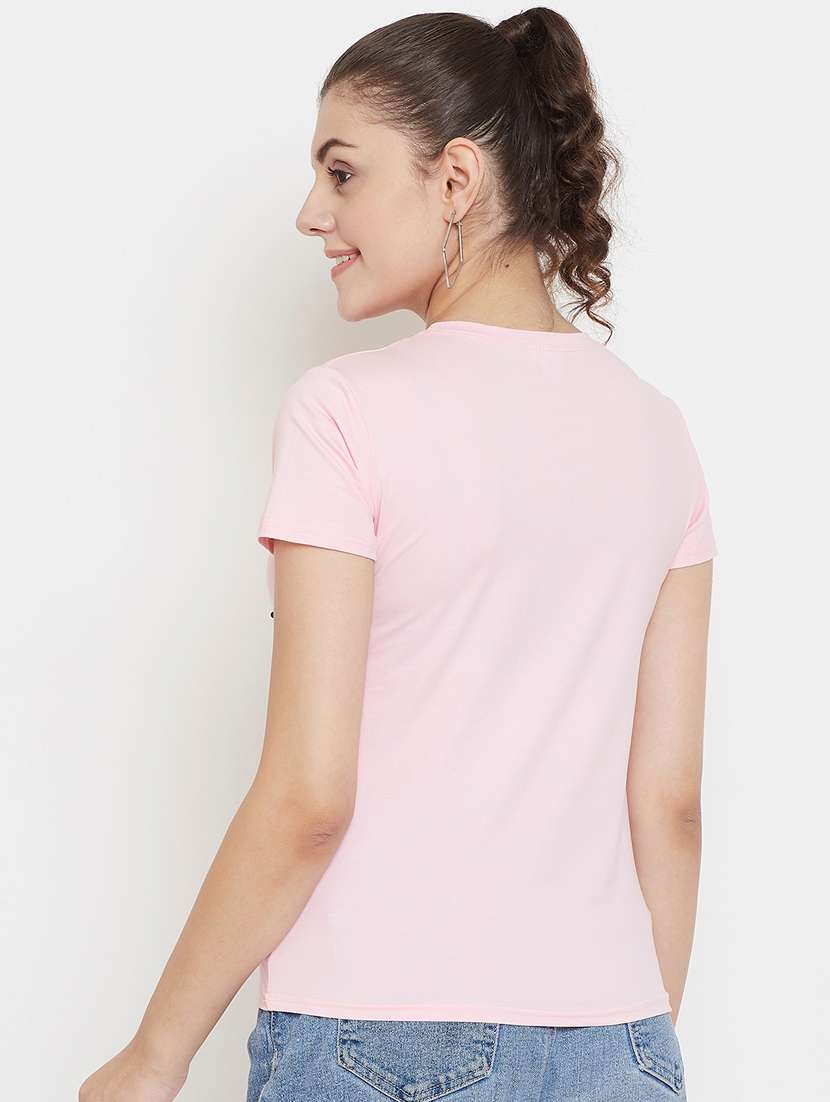 women's chest print round neck t-shirt - 17212653 - Standard Image - 2