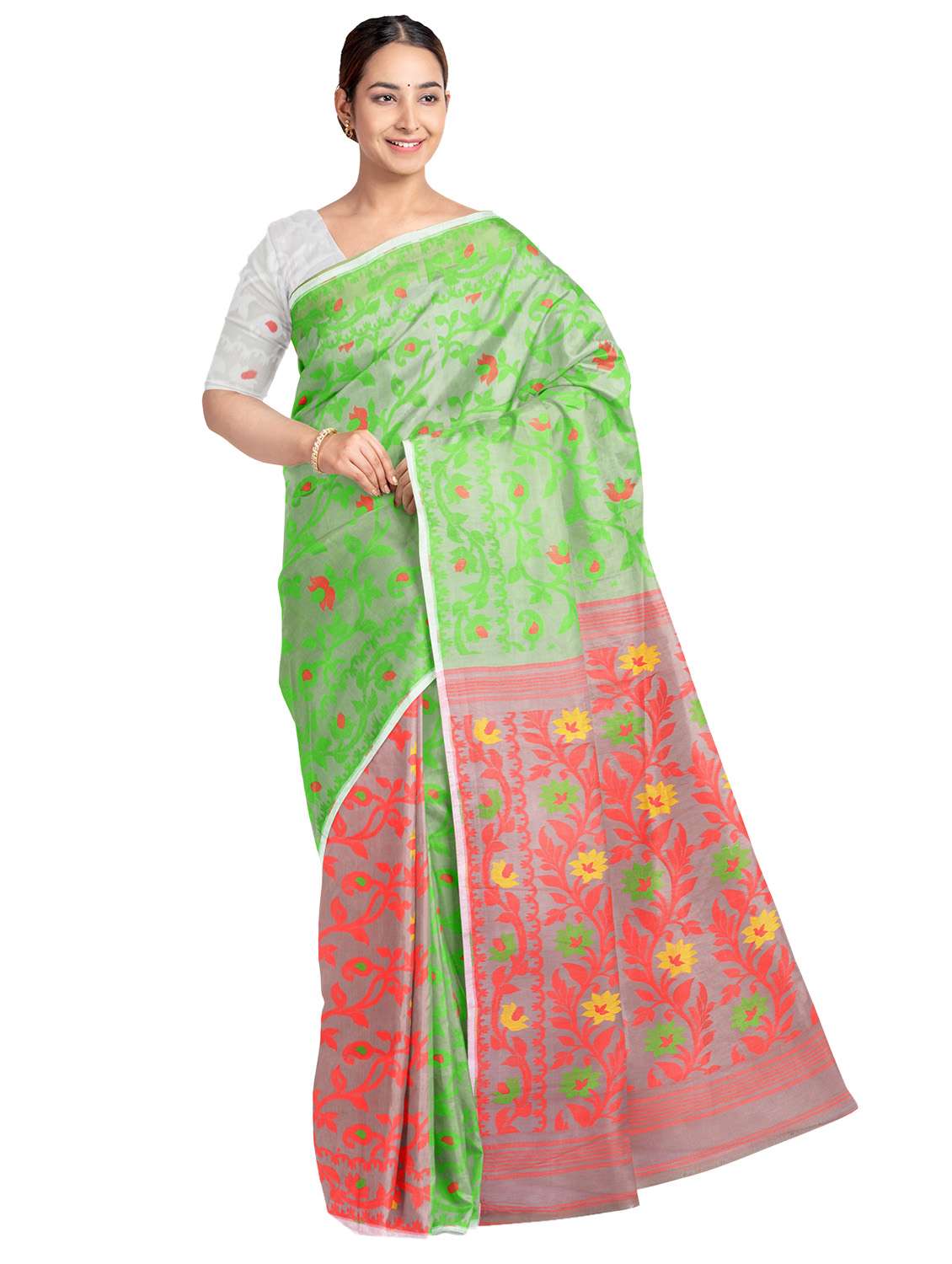 women's self design green colored saree