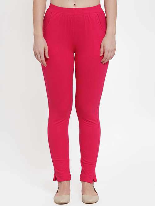 Pink Solid Ankle Length Legging