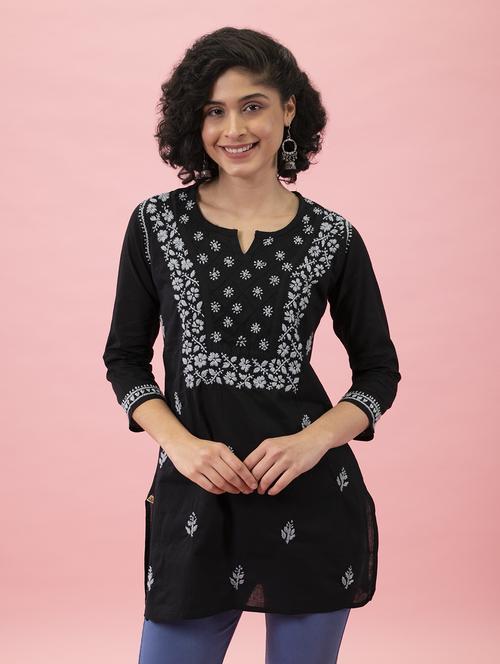 women black chikankari kurti - 17219225 - Standard Image - 0