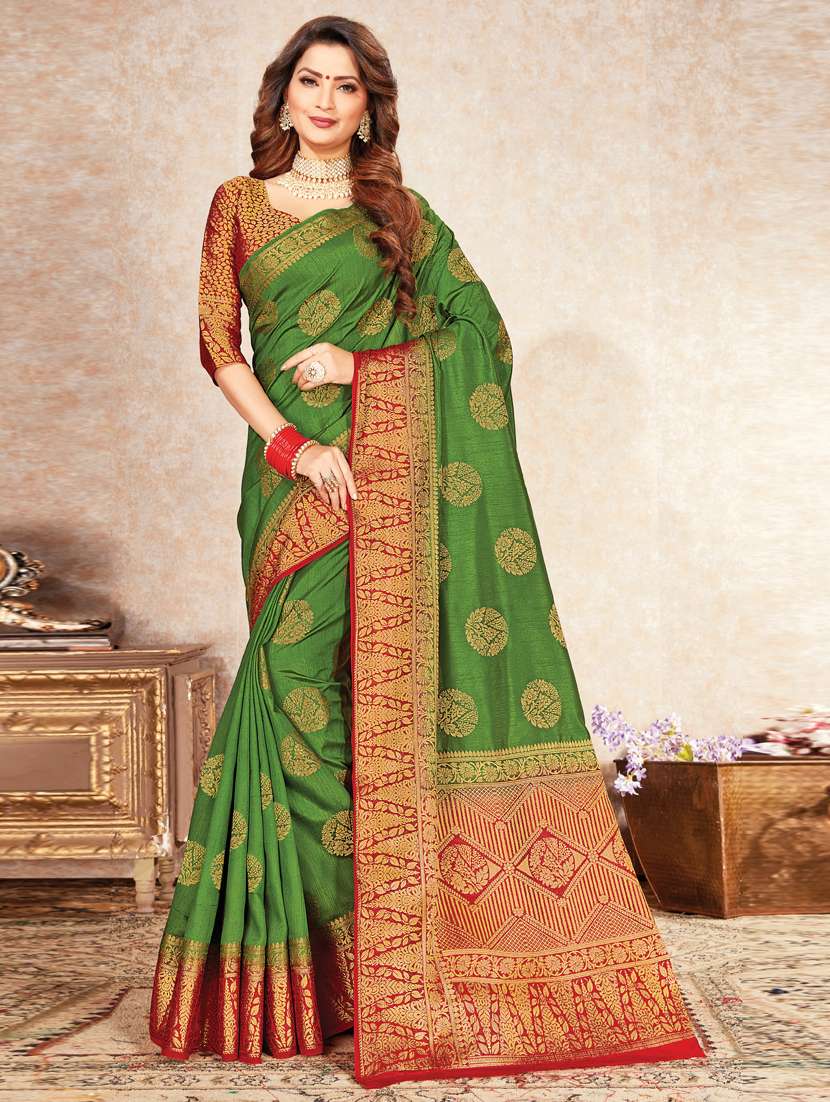 women's self design green colored saree