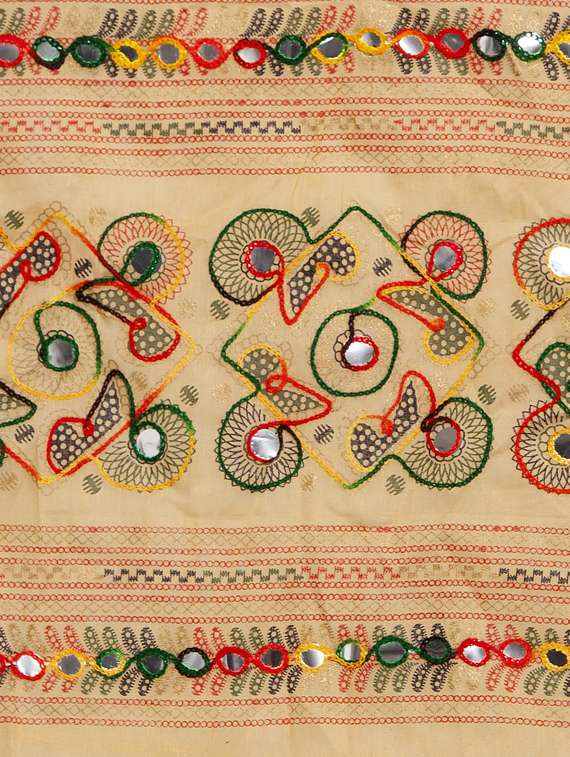 beige floral embroidered mirror work dupatta - 17226203 -  Standard Image - 2