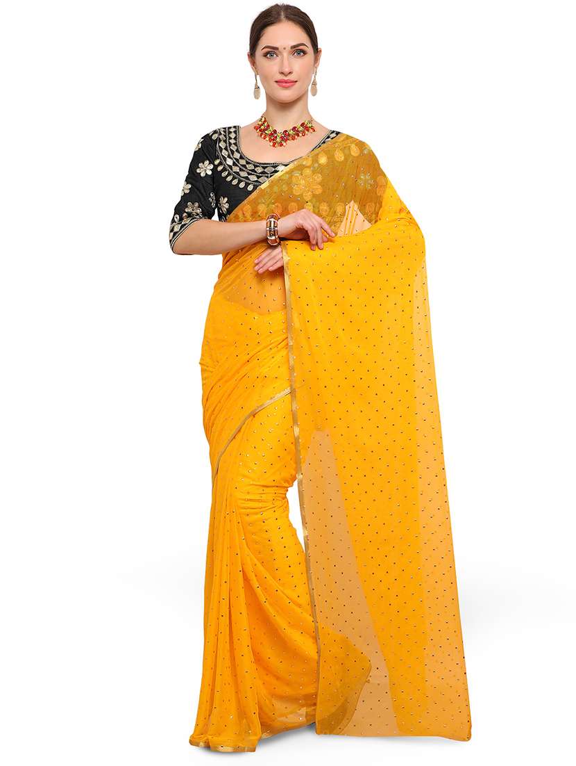 embellished solid saree with blouse