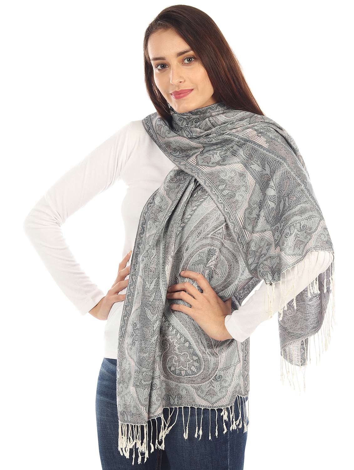 grey silk blend stole - 17229370 -  Standard Image - 2