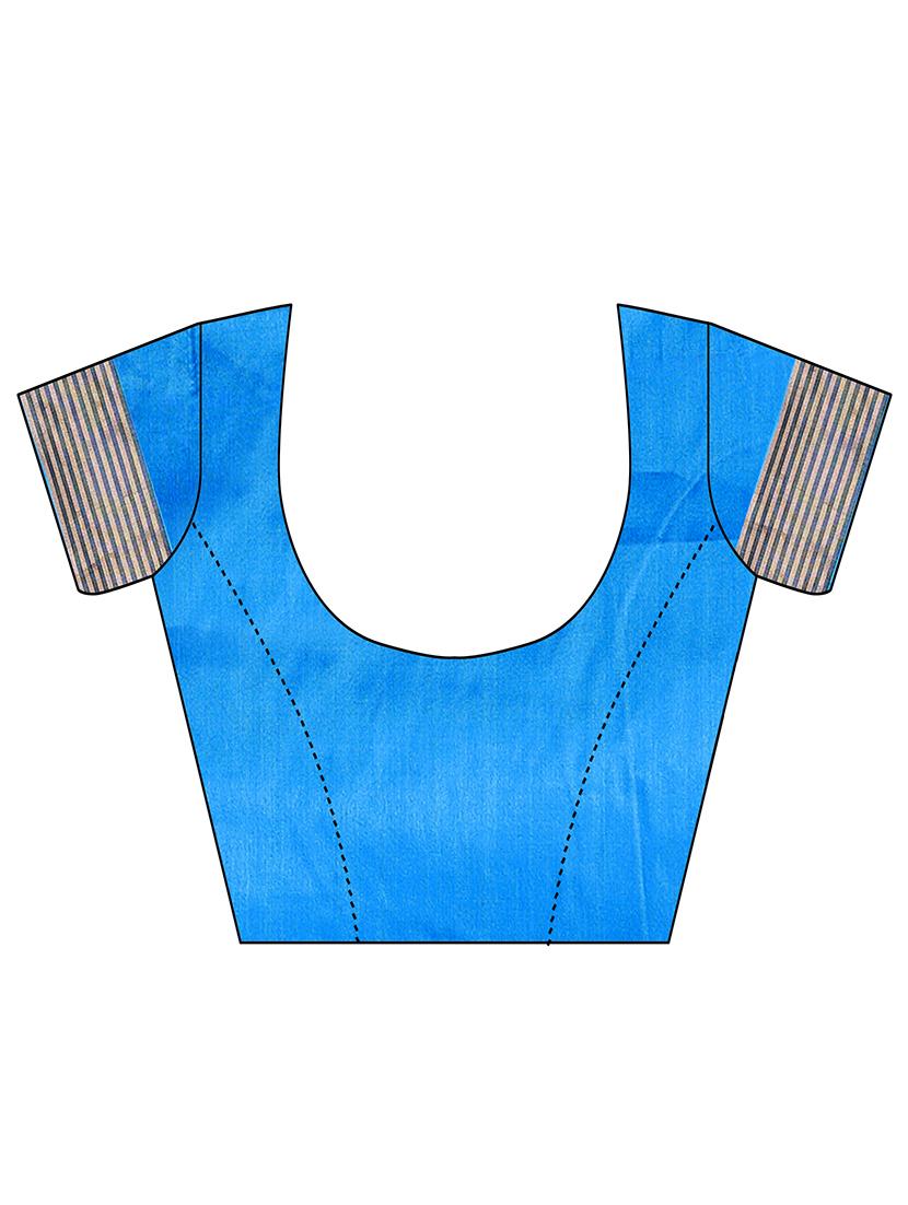 turquoise cotton silk saree with blouse - 17230088 - Standard Image - 2