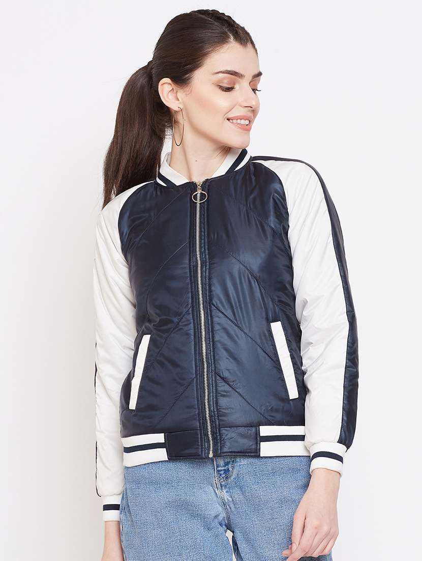 navy blue polyester bomberbiker jacket