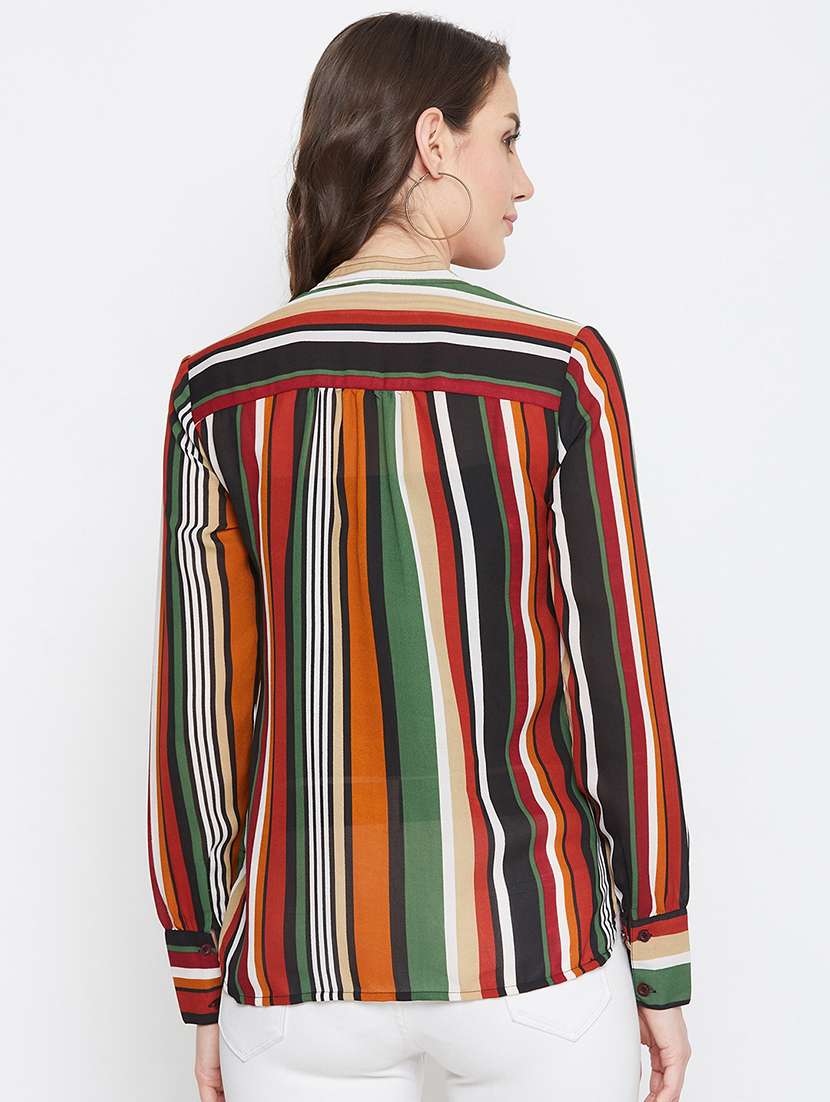 mandarin collar striped shirt - 17230802 - Standard Image - 2