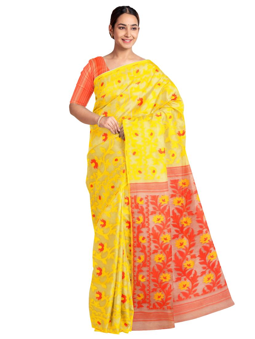 women's self design yellow colored saree