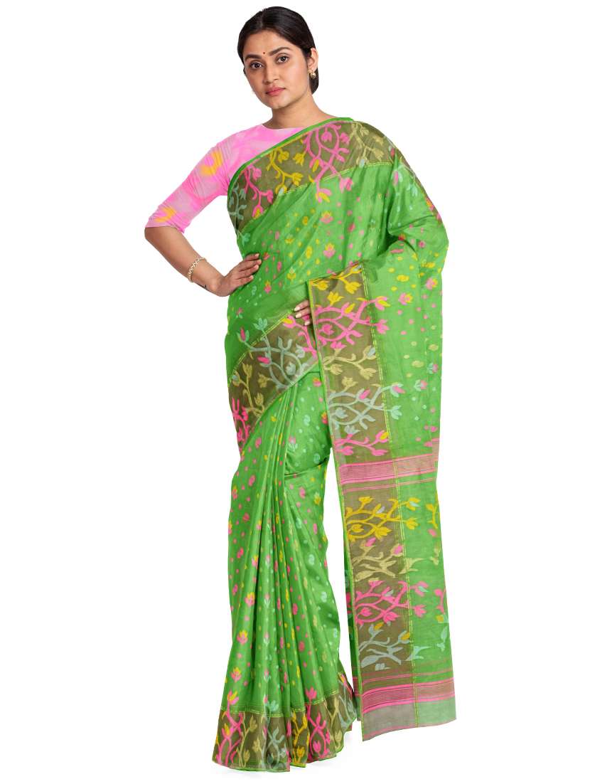 women's self design green colored saree