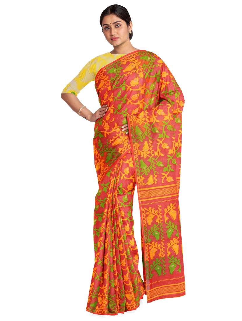 women's self design red colored saree