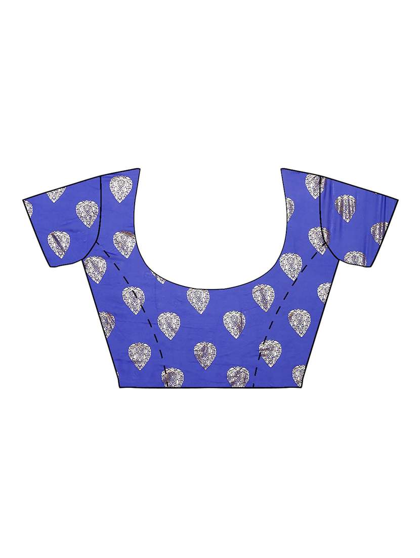 women's foil print royal blue colored saree with blouse - 17232024 -  Standard Image - 2
