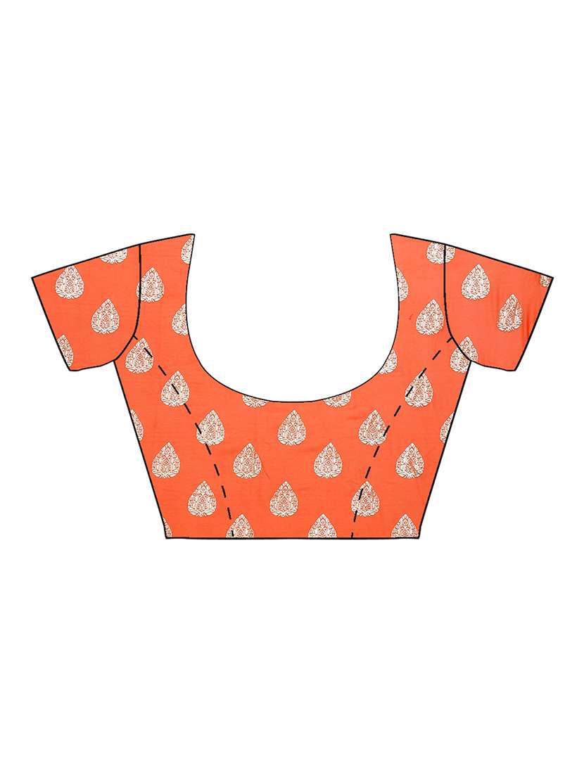 women's foil print orange colored saree with blouse - 17232029 -  Standard Image - 2